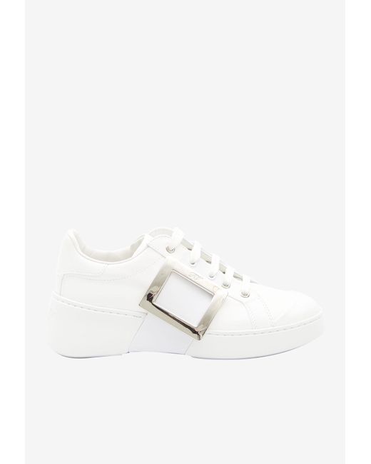Roger Vivier White Viv' Skate Leather Low-Top Sneakers