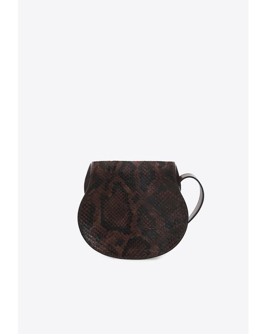 Chloé Brown Small Marcie Saddle Python-Embossed Crossbody Bag