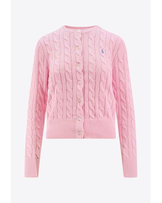 Polo Ralph Lauren Pink Cable Knit Logo Cardigan