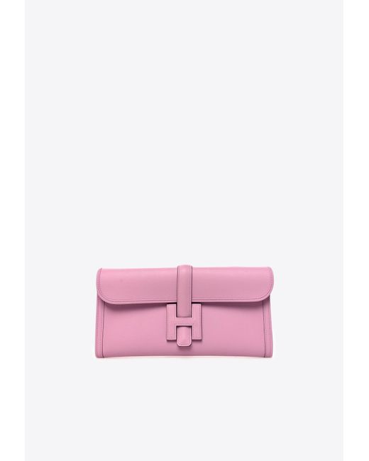 Hermès Pink Jige Elan 29 Clutch In Mauve Sylvestre Swift Leather