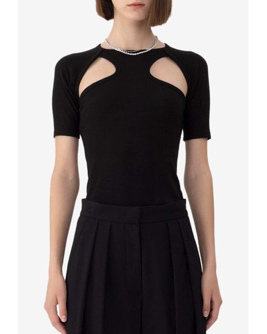 SJYP Black Cut-Out Short-Sleeved Top