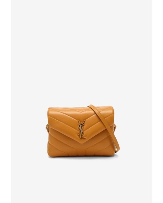 Saint Laurent Orange Loulou Toy Crossbody Bag In Quilted Leather