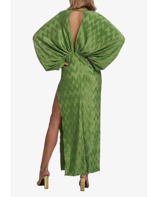 L'idée Green Riviera V-Neck Pleated Maxi Dress