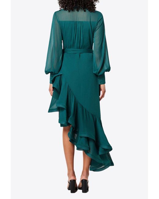 Elliatt Green Genevieve Asymmetric Ruffled Dress