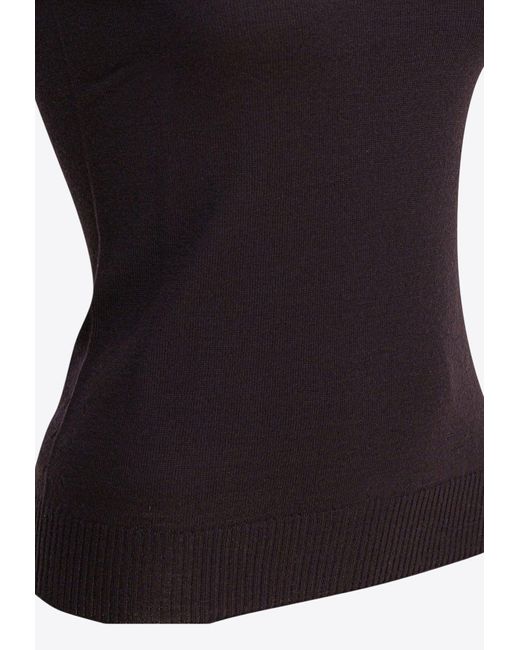 Max Mara Black Vertigo Turtleneck Sleeveless Wool Knit Top