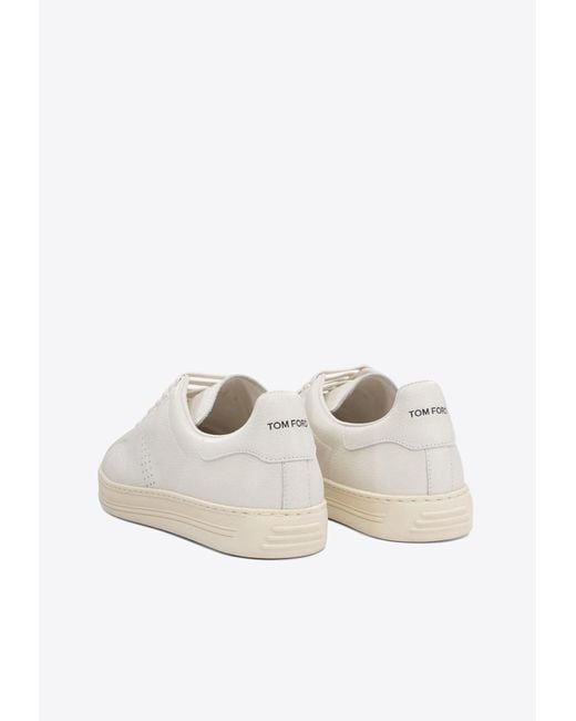 Tom Ford White Warwick Perforated Logo Leather Sneakers for men