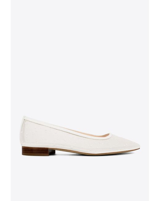 Andrea Wazen White Julie Mesh Glitz Ballet Flats