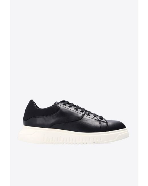 Emporio Armani Black Stitched Panel Low-Top Leather Sneakers