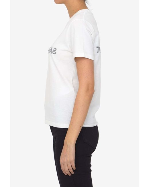 Saint Laurent White Reverse Logo Crewneck T-Shirt