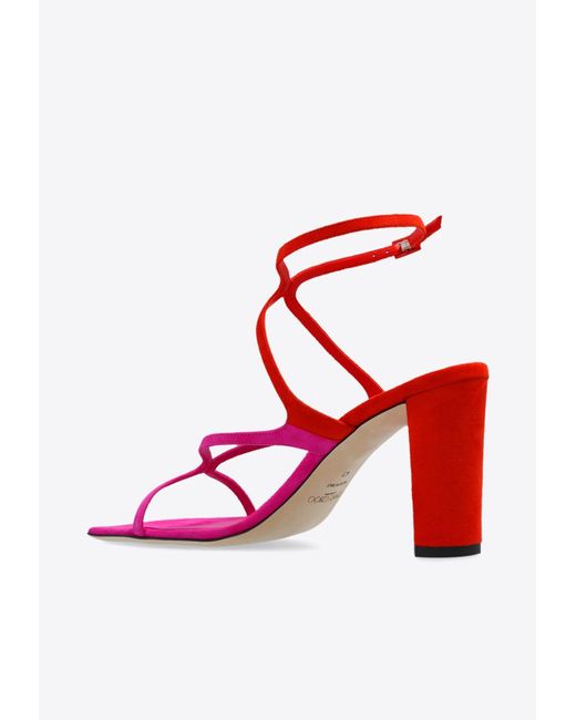 Jimmy Choo Red Azie 85 Suede Sandals