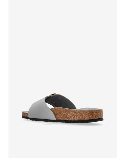 Birkenstock White Madrid Big Buckle Leather Slides