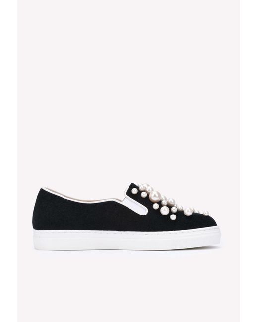 Charlotte Olympia Black Alex Pearl Embellished Sneakers