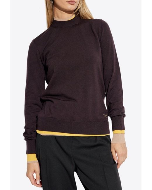 Fendi Black Layered-Trim Logo Sweater
