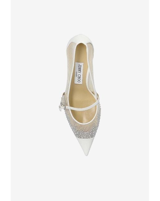 Jimmy Choo White Aren 65 Crystal Embellished Mesh Pumps
