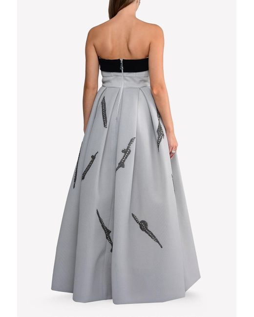 Avaro Figlio Gray Embellished Strapless Fit And Flare Gown