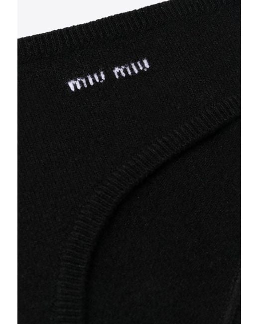 Miu Miu Black Logo Intarsia Cashmere Panties