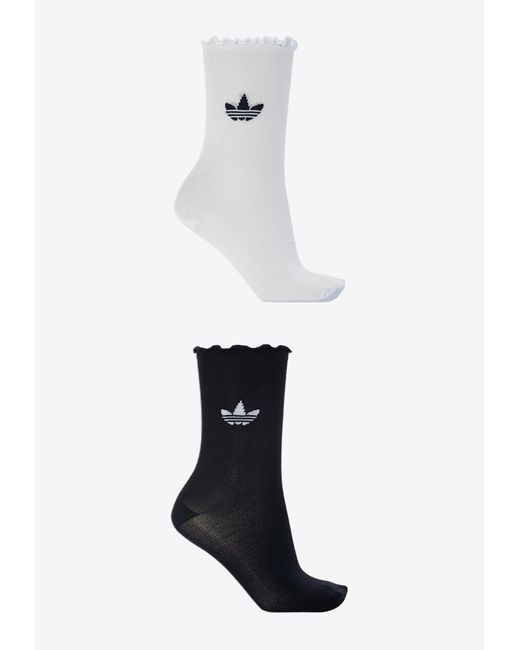 Adidas Originals White Ruffled Crew Socks - Set Of 2