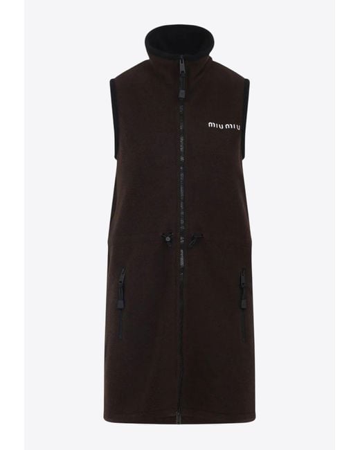 Miu Miu Black Logo-Embroidered Fleece Mini Dress