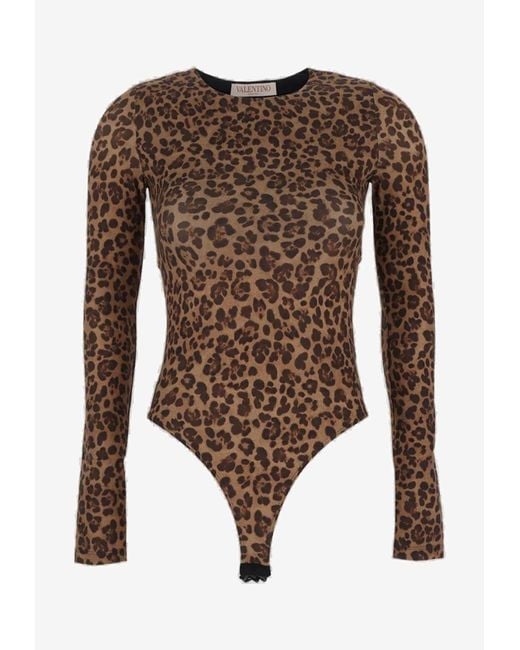 Valentino Brown Leopard Print Long-sleeved Bodysuit