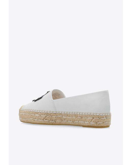 Tory Burch White Ines Double T Logo Leather Espadrilles