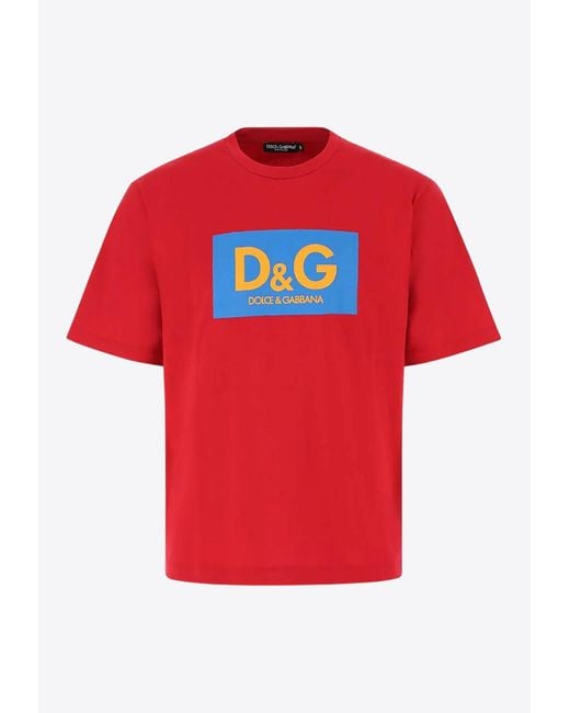 Dolce & Gabbana Red Dg Logo Print Crewneck T-Shirt for men