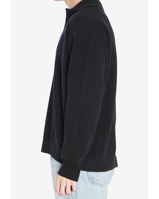 Roberto Collina Black Wool-Blend Long-Sleeved Polo T-Shirt for men