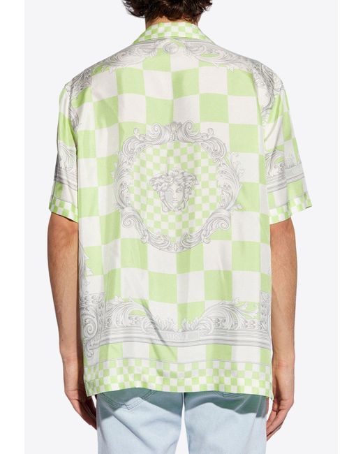 Versace Green Contrasto Silk Bowling Shirt for men