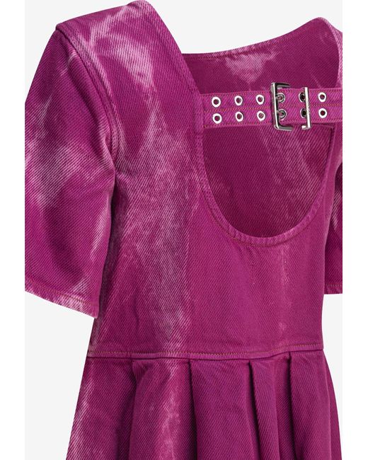 Ganni Purple Midi Dress With Open Back And Tie-Dye