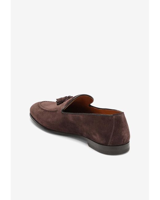 Doucal's Brown Tassels Suede Loafers for men