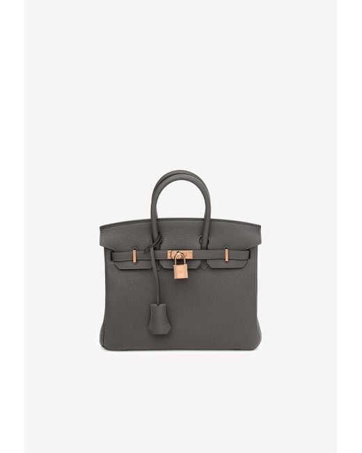 Hermès Birkin 25 Top Handle Bag In Etain Togo With Rose Gold Hardware
