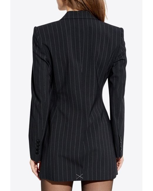 Dolce & Gabbana Black Double-Breasted Pinstriped Blazer