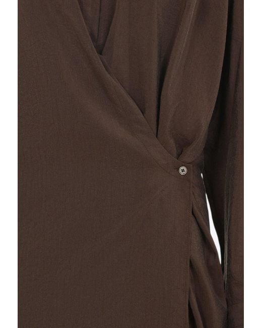 Lemaire Brown Straight Collar Twisted Midi Dress