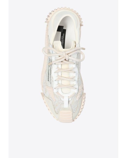 Dolce & Gabbana White Nsl Lace-Trimmed Low-Top Sneakers
