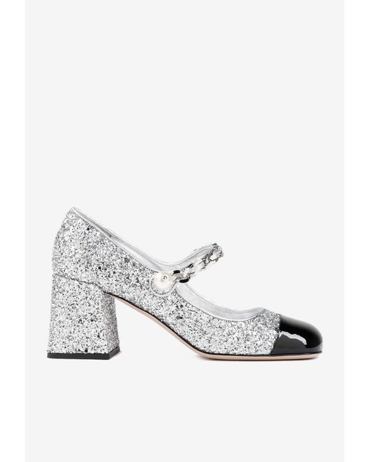 miu miu glitter mary jane pumps