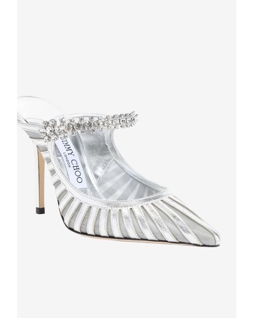 Jimmy Choo White Bing 100 Crystal-Embellished Mules