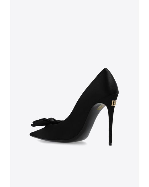 Dolce & Gabbana Black 105 Bow Appliqué Satin Pumps