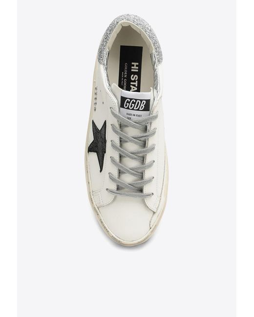 Golden Goose Deluxe Brand White Hi-Star Low-Top Sneakers With Glittered Star And Heel