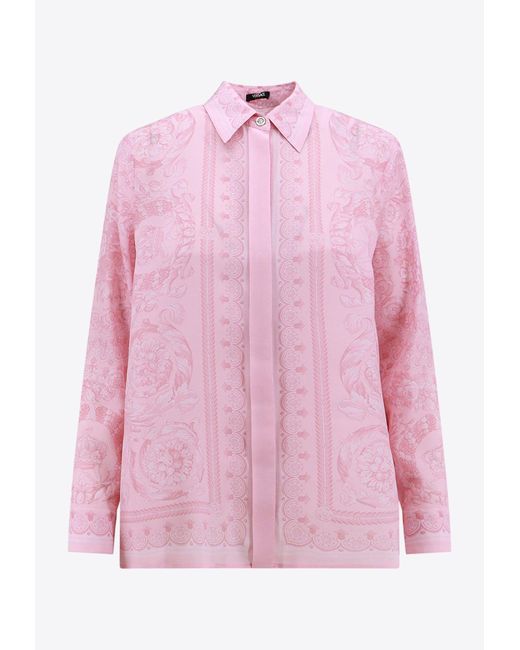 Versace Pink Barocco Print Silk Shirt