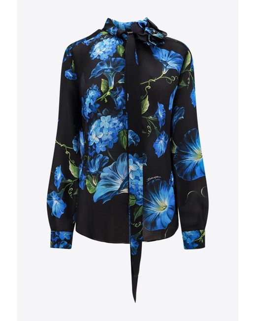 Dolce & Gabbana Blue Floral Print Silk Shirt