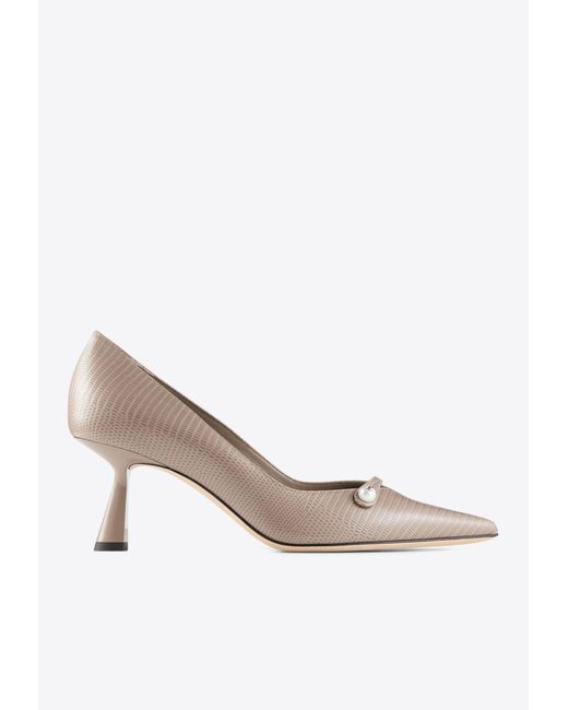 Jimmy Choo White Rosalia 65 Lizard Print Leather Pumps