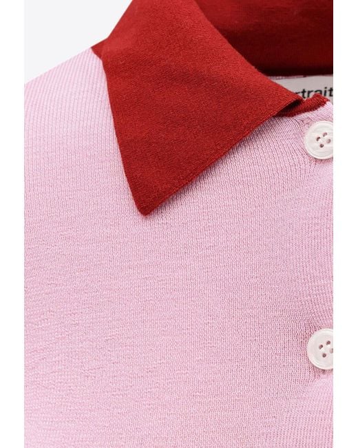 Self-Portrait Pink Wool Cardigan With Contrasting-Collar