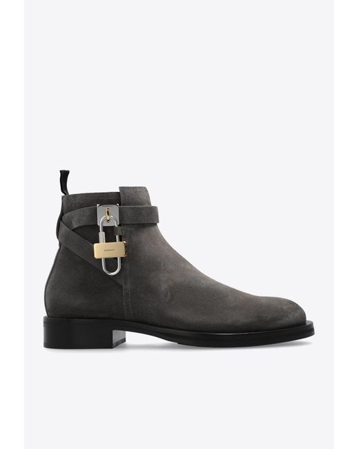 Givenchy Black Lock Suede Ankle Boots for men