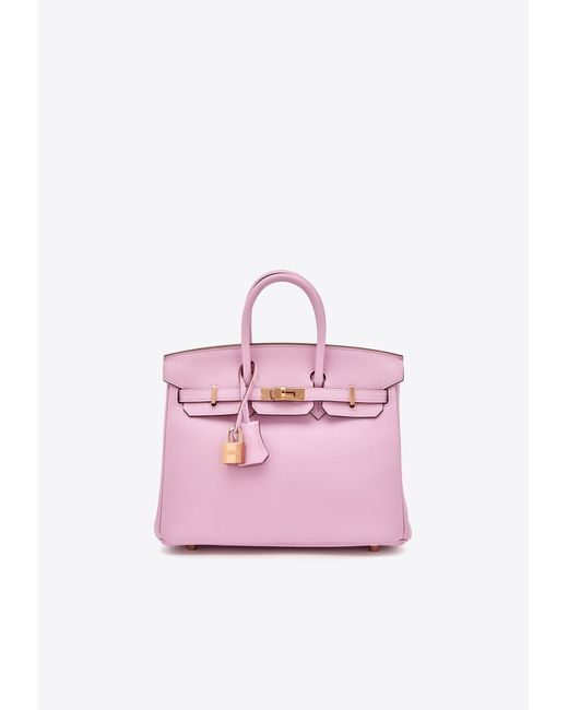 Hermès Pink Birkin 25 In Mauve Sylvestre Swift Leather With Rose Gold Hardware