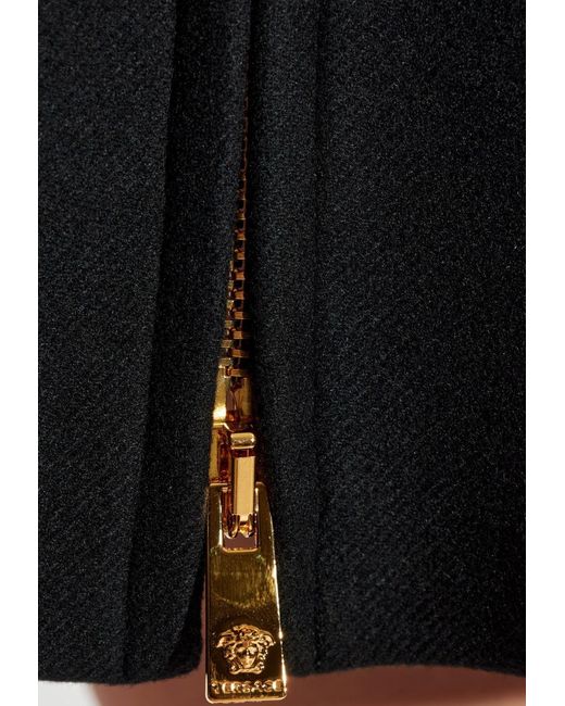 Versace Black Wool Zip-Up Flared Coat