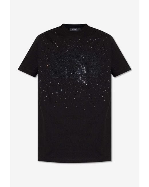 Versace Black 90S Vintage Crystal-Embellished Logo T-Shirt for men