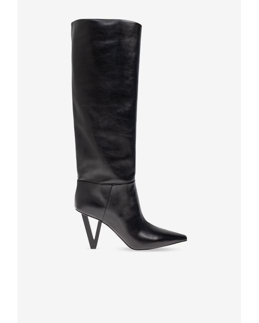 Versace Black V2025 85 Calf Leather High-Knee Boots