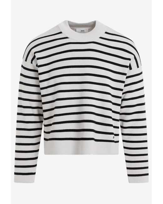 AMI White Striped Knitted Sweater for men