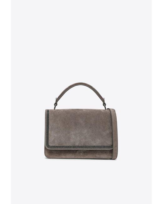 Brunello Cucinelli Gray Monili-Embellished Crossbody Bag