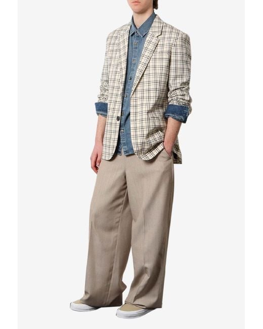 AMI Natural Madras Check Single-Breasted Blazer for men