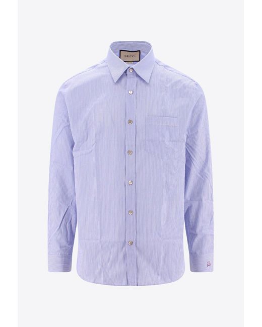 Gucci Purple Embroidered Striped Essential Shirt for men